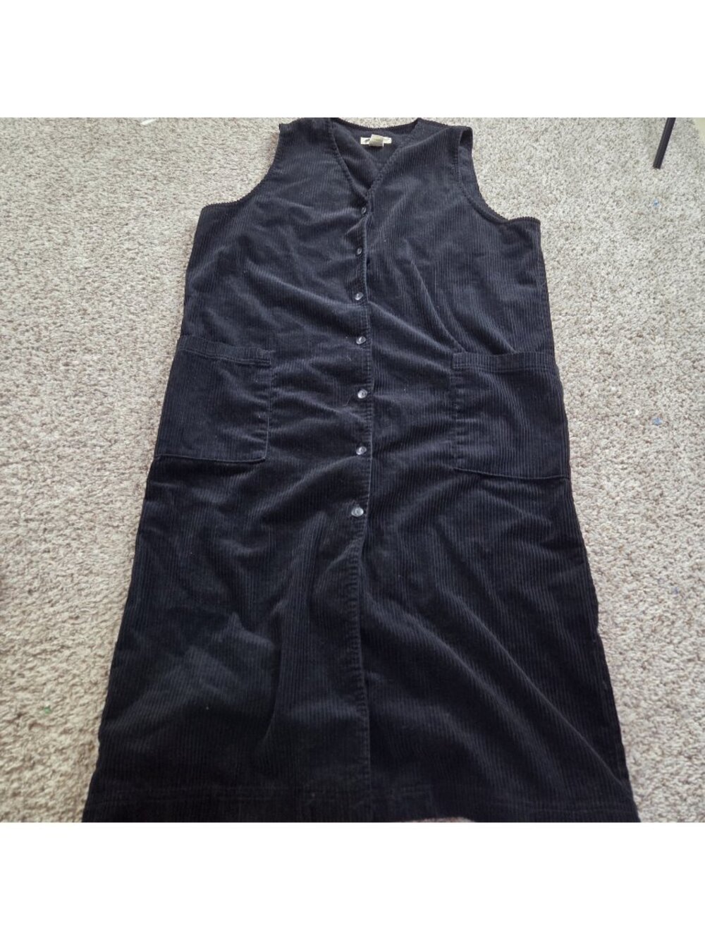 VTG Eddie Bauer Dress Womens XL Petite Black Cottage Corduroy Jumper Button Up
